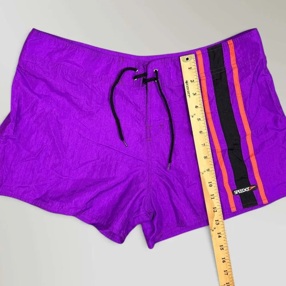 Vintage 90s Speedo Swim Trunks Purple Neon Colorblock Nylon Drawstring Size XL